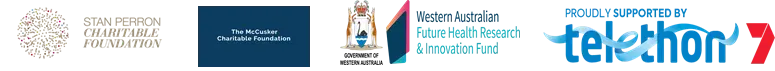 Logos of the Raine Study's philanthropic and government supporters: Stan Perron Charitable Foundation, The McCusker Charitable Foundation, the Government of Western Australia, and Telethon 7